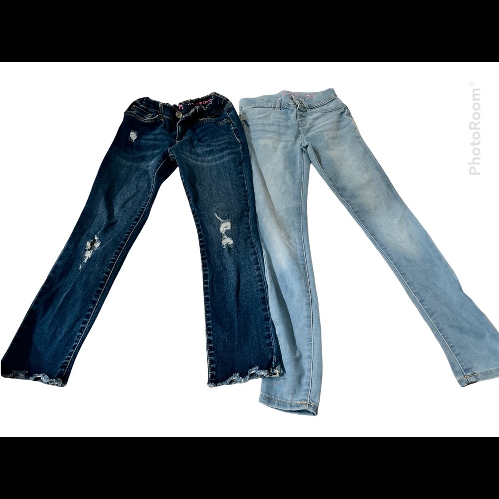 2 PAIRS ! Girls size 10 stretchy jeans excellent condition dark and light pair!